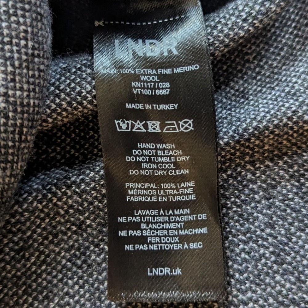 LNDR Merino Wool Colorblock Sweater Green Navy Grey M/L Made in Turkey Office - Picture 3 of 8